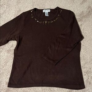 Sag Harbor Brown Jeweled Crew-Neck Sweater size L
